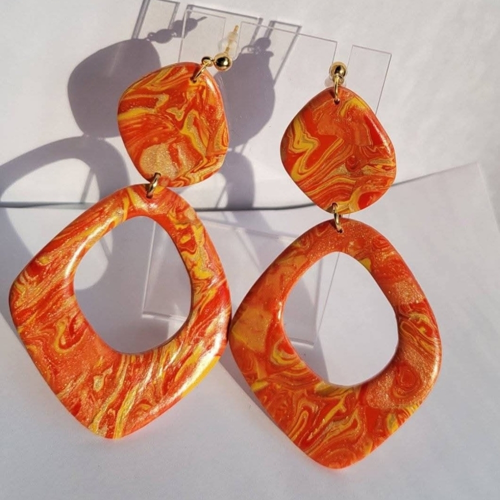 Abstract Orange and Yellow Dangle Earrings